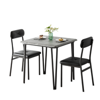 Garvee Dining Table Set for 2, Space-Saving Wood Modern Dinette, Upholstered Seats, Metal Frames, Ideal for Small Spaces, Home Office, Breakfast Nook, Grey