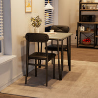 Garvee Dining Table Set for 2, Space-Saving Wood Modern Dinette, Upholstered Seats, Metal Frames, Ideal for Small Spaces, Home Office, Breakfast Nook, Grey