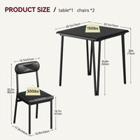 Garvee Small Dining Table Set for 2 with Upholstered Chairs, 3 Piece Modern Dinette Set Ideal for Dining Living Room Office Apartment Kitchen Small Space, Black