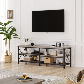 Garvee Industrial TV Stand for 65+ Inch TV, High-Density MDF & Metal, Open Shelves, Adjustable Footpads, Living Room