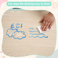 Garvee Square Kids Table and Chairs Set, 60 x 60CM, Height Adjustable Desk with 4 Seats, Graffiti Desktop, Non-Slip Legs, Multi-Activity Table for Classrooms Daycares Home - Light Blue Color