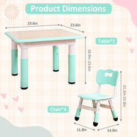 Garvee Square Kids Table and Chairs Set, 60 x 60CM, Height Adjustable Desk with 4 Seats, Graffiti Desktop, Non-Slip Legs, Multi-Activity Table for Classrooms Daycares Home - Light Blue Color