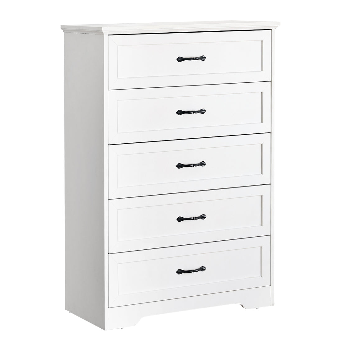 Garvee 5 Drawers Dresser for Bedroom, Chest of Drawers with Wide Metal Handle, Farmhouse Modern Wooden Dresser Storage Organizer for Bedroom, Living Room, Kids Room(White)