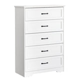 Garvee 5 Drawers Dresser for Bedroom, Chest of Drawers with Wide Metal Handle, Farmhouse Modern Wooden Dresser Storage Organizer for Bedroom, Living Room, Kids Room(White) - White