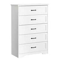 Garvee 5 Drawers Dresser for Bedroom, Chest of Drawers with Wide Metal Handle, Farmhouse Modern Wooden Dresser Storage Organizer for Bedroom, Living Room, Kids Room(White)
