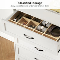 Garvee 5 Drawers Dresser for Bedroom, Chest of Drawers with Wide Metal Handle, Farmhouse Modern Wooden Dresser Storage Organizer for Bedroom, Living Room, Kids Room(White)