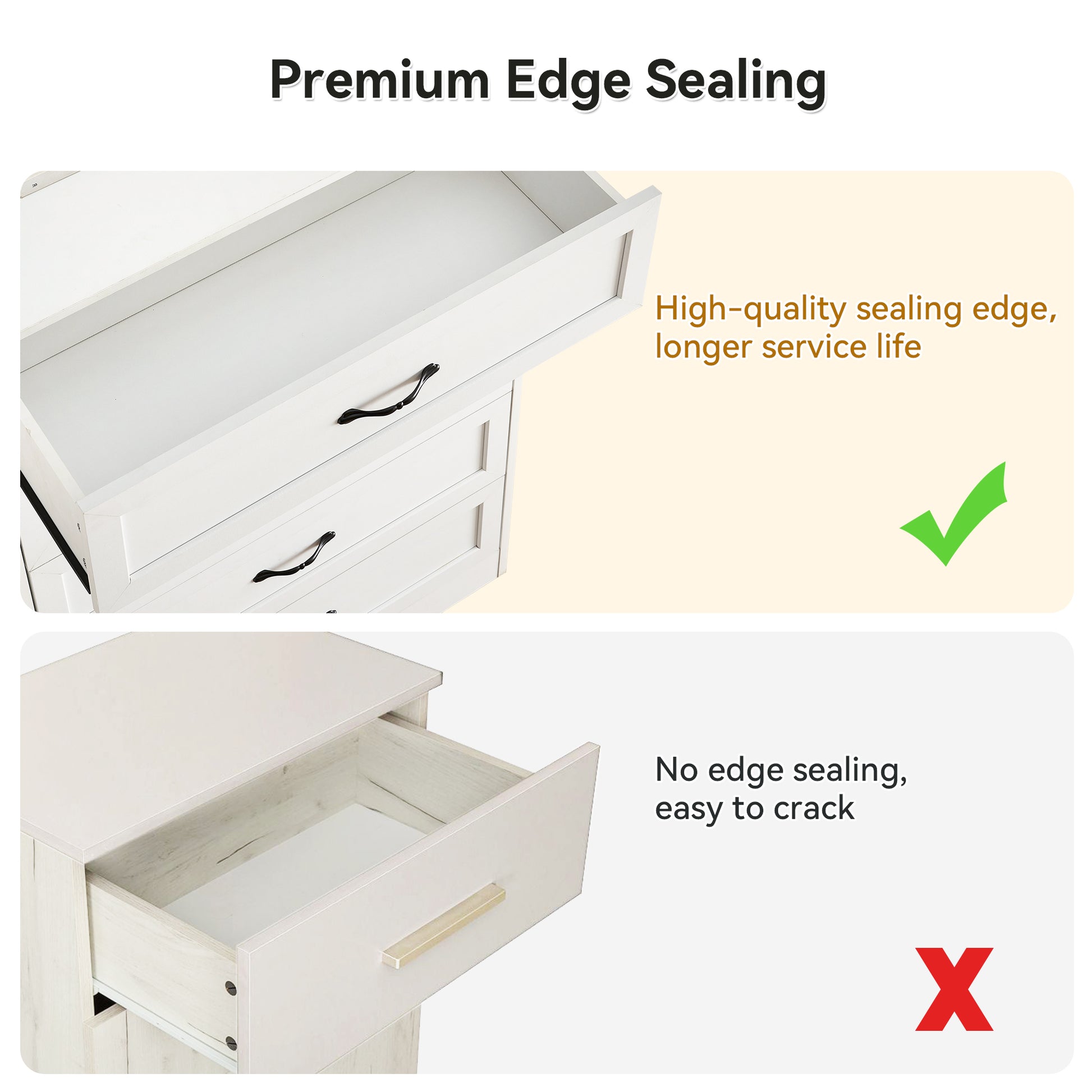 Garvee 5 Drawers Dresser for Bedroom, Chest of Drawers with Wide Metal Handle, Farmhouse Modern Wooden Dresser Storage Organizer for Bedroom, Living Room, Kids Room(White)