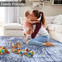 Garvee Washable Area Rug 3x5 Non-Slip Indoor Rug for Kitchen Entryway Low-Pile Front Door Mat for Bedroom Entry Foyer Laundry Room, Blue