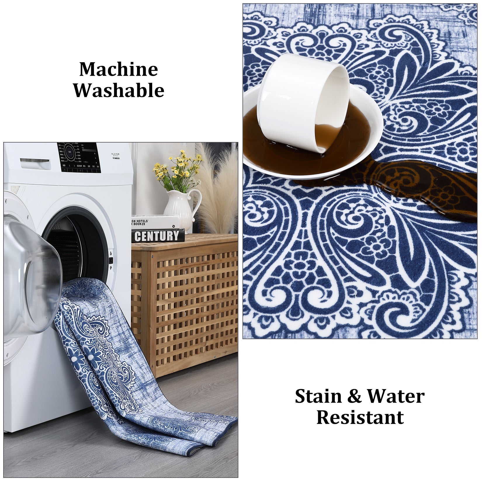 Garvee Washable Area Rug 3x5 Non-Slip Indoor Rug for Kitchen Entryway Low-Pile Front Door Mat for Bedroom Entry Foyer Laundry Room, Blue