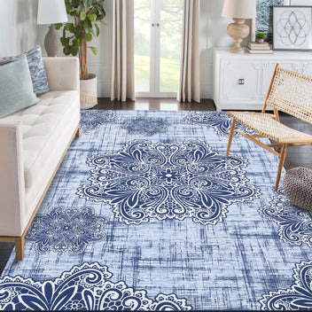 Garvee Washable Area Rug 3x5 Non-Slip Indoor Rug for Kitchen Entryway Low-Pile Front Door Mat for Bedroom Entry Foyer Laundry Room, Blue