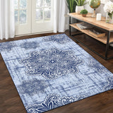 Garvee Washable Area Rug 3x5 Non-Slip Indoor Rug for Kitchen Entryway Low-Pile Front Door Mat for Bedroom Entry Foyer Laundry Room, Blue - Navy Blue