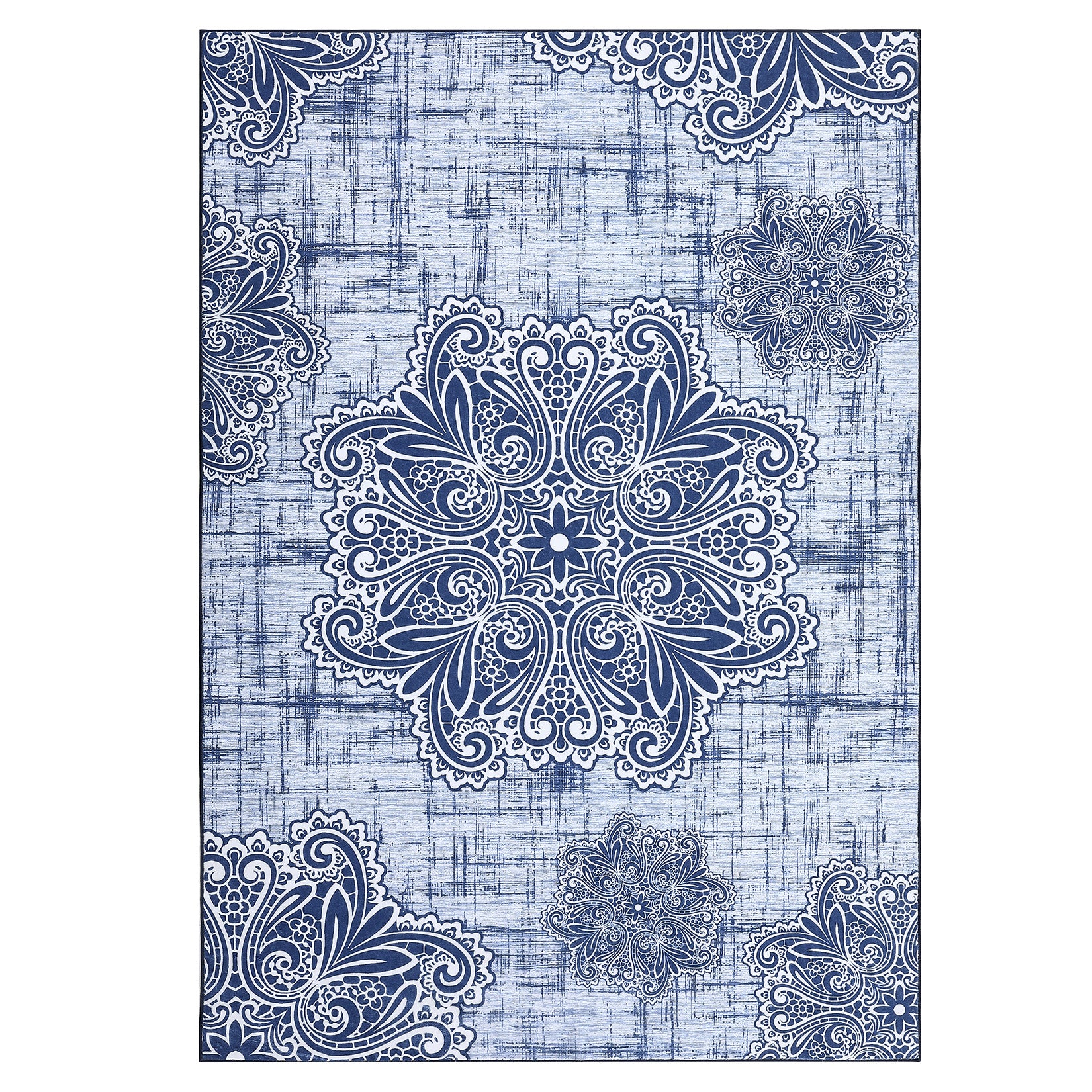 Garvee Washable Area Rug 3x5 Non-Slip Indoor Rug for Kitchen Entryway Low-Pile Front Door Mat for Bedroom Entry Foyer Laundry Room, Blue