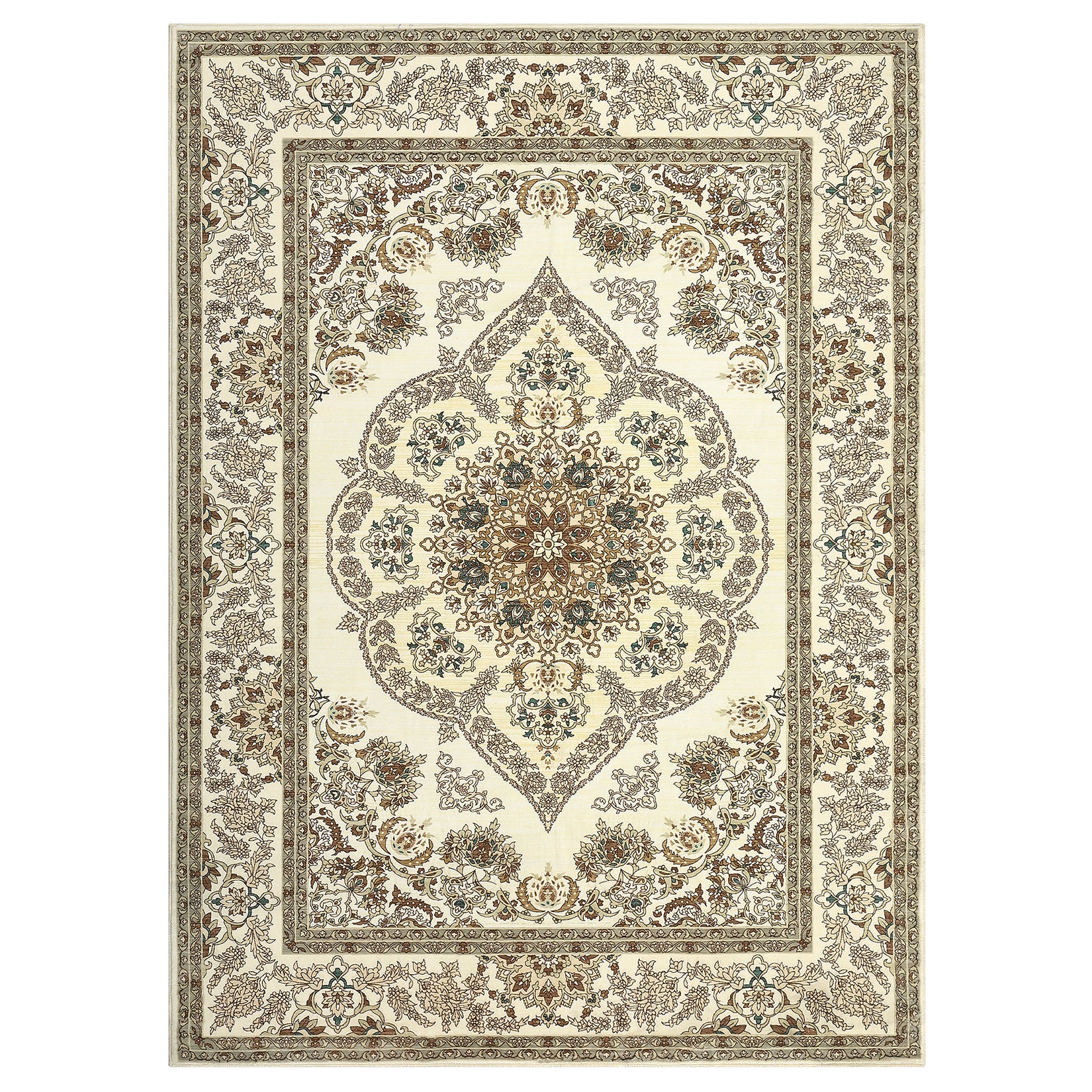 Garvee Door Mat 2x3 Washable Neutral Area Rugs for Bedroom, Non Slip Low Pile Vintage Floral Small Carpet, Stain Resistant Traditional Oriental Medallion Rugs for Entryway, Kitchen, Bathroom, Yellow