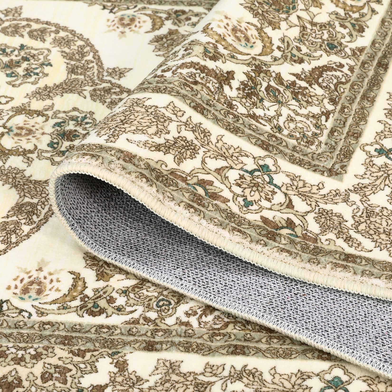 Garvee Door Mat 2x3 Washable Neutral Area Rugs for Bedroom, Non Slip Low Pile Vintage Floral Small Carpet, Stain Resistant Traditional Oriental Medallion Rugs for Entryway, Kitchen, Bathroom, Yellow