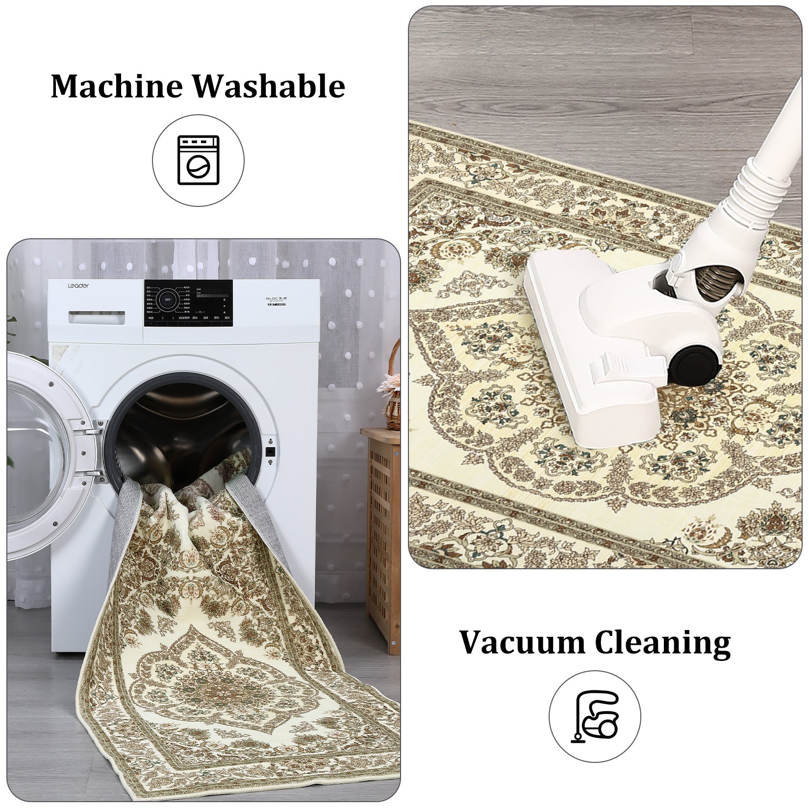 Garvee Washable Yellow 10x13 Rugs Non-Slip Neutral Area Rugs for Living Room, Low Pile Vintage Floral Distressed Small Carpet, Oriental Medallion Foldable Floor Mats for Hallway Bathroom Laundry, Yellow