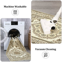 Garvee Washable Yellow 10x13 Rugs Non-Slip Neutral Area Rugs for Living Room, Low Pile Vintage Floral Distressed Small Carpet, Oriental Medallion Foldable Floor Mats for Hallway Bathroom Laundry, Yellow