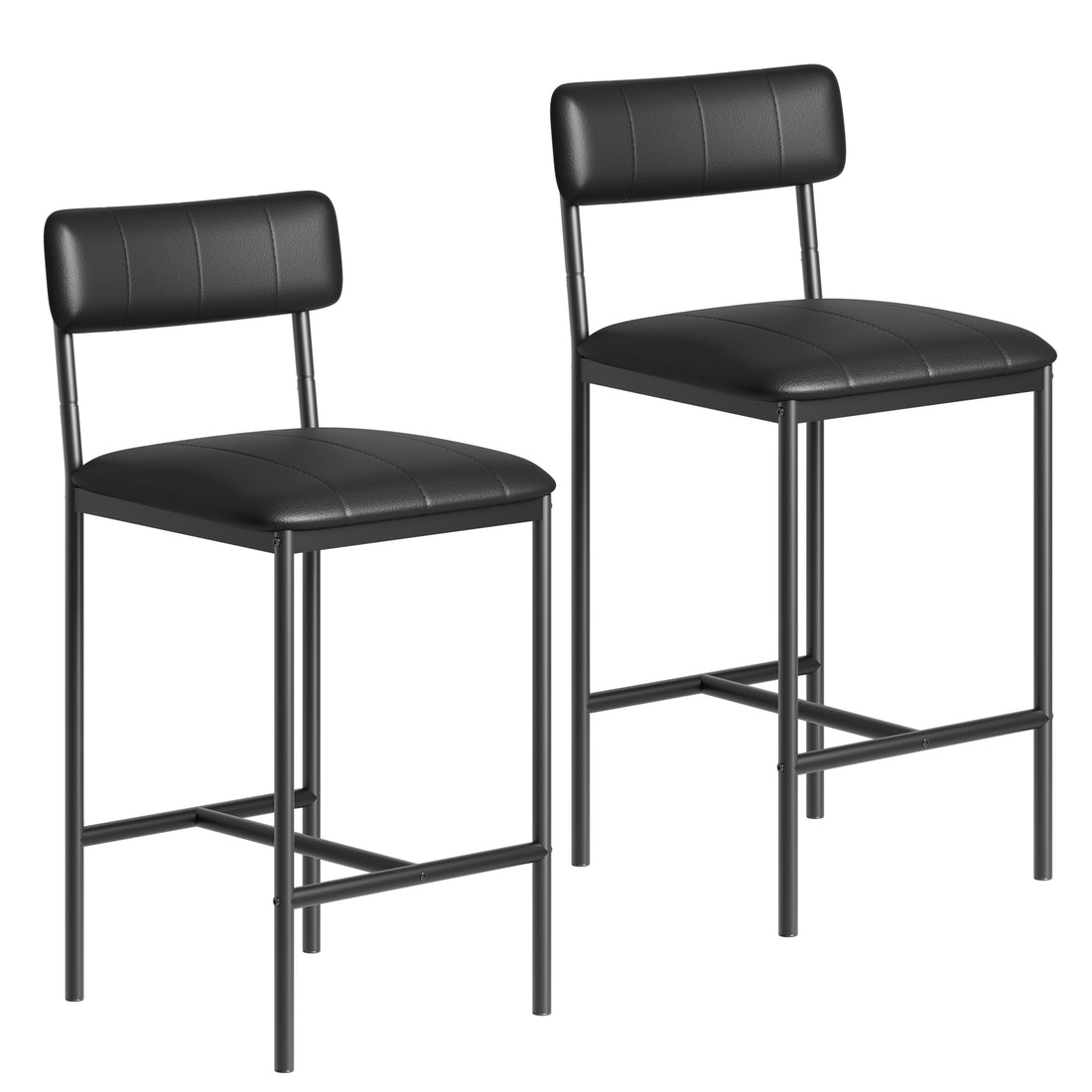 Garvee Counter Height Bar Stools Set of 2, Classic Barstools with PU Leather, Footrest, Ergonomic Soft Backrest, Easy Assembly, Ideal for Kitchen Island, Black