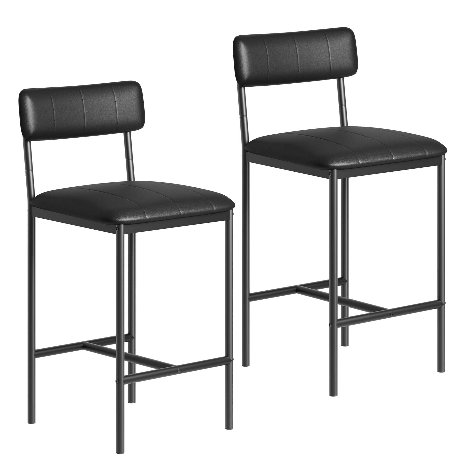 Garvee Counter Height Bar Stools Set of 2, Classic Barstools with PU Leather, Footrest, Ergonomic Soft Backrest, Easy Assembly, Ideal for Kitchen Island, Black