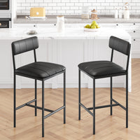 Garvee Counter Height Bar Stools Set of 2, Classic Barstools with PU Leather, Footrest, Ergonomic Soft Backrest, Easy Assembly, Ideal for Kitchen Island, Black