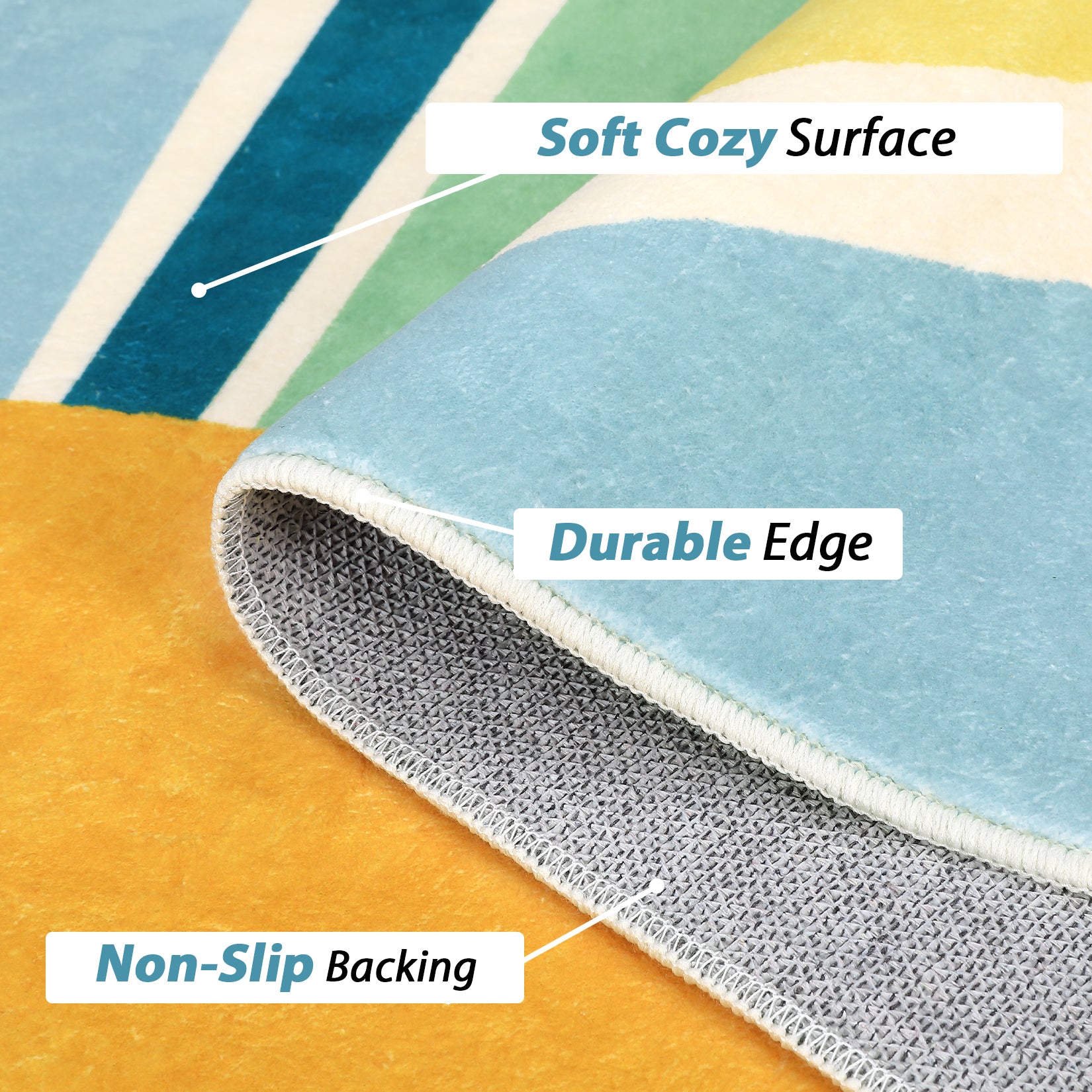 Garvee Round Rug 5x5 Ft Sun Washable Rugs for Bedroom, Soft Non-Slip Circle Living Room Rugs, Colorful Rainbow Circular Throw Rug Area Carpets for Kids Room Playroom Nursery Dinning Room