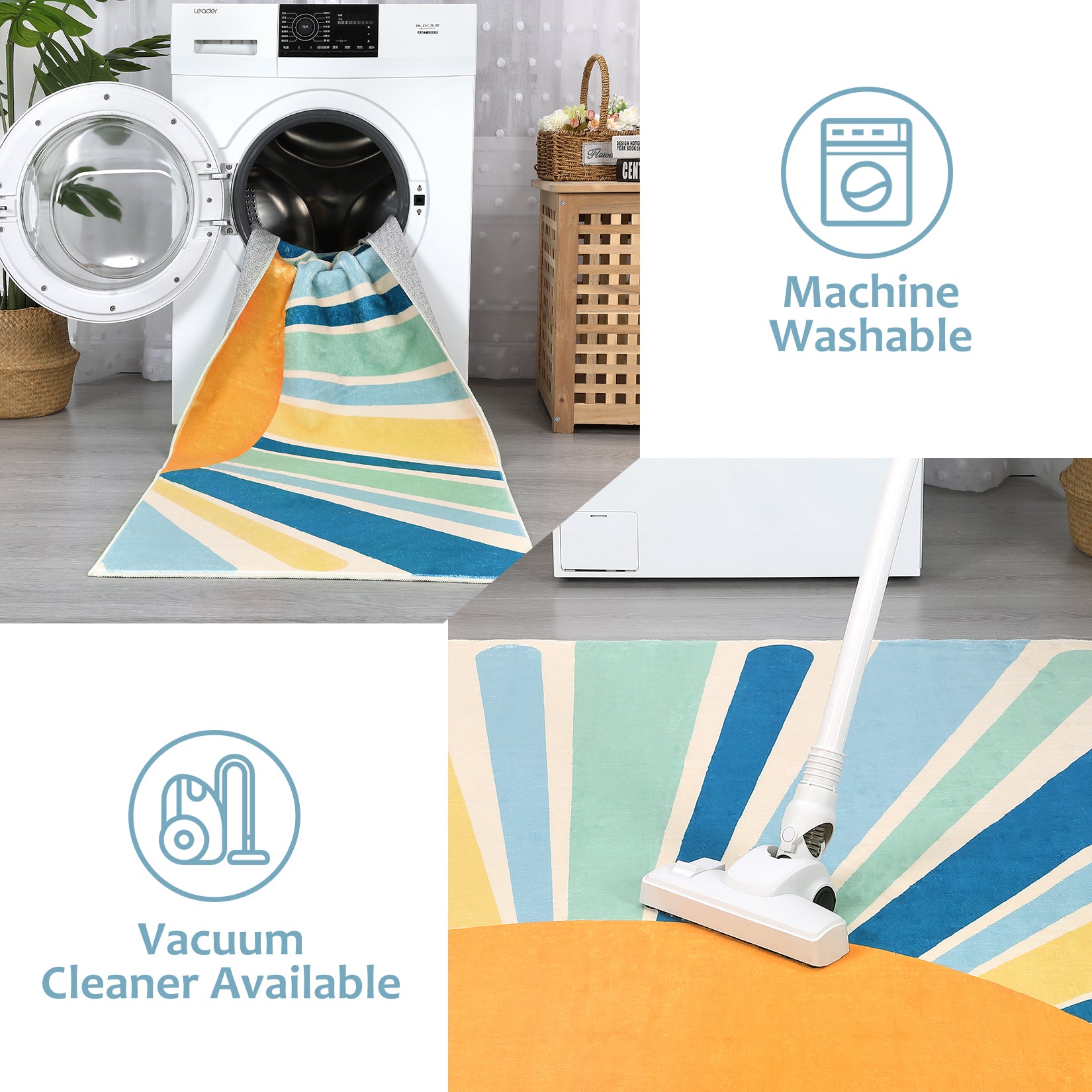 Garvee Round Rug 5x5 Ft Sun Washable Rugs for Bedroom, Soft Non-Slip Circle Living Room Rugs, Colorful Rainbow Circular Throw Rug Area Carpets for Kids Room Playroom Nursery Dinning Room