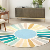 Garvee Round Rug 5x5 Ft Sun Washable Rugs for Bedroom, Soft Non-Slip Circle Living Room Rugs, Colorful Rainbow Circular Throw Rug Area Carpets for Kids Room Playroom Nursery Dinning Room