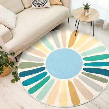 Garvee Round Rug 5x5 Ft Sun Washable Rugs for Bedroom, Soft Non-Slip Circle Living Room Rugs, Colorful Rainbow Circular Throw Rug Area Carpets for Kids Room Playroom Nursery Dinning Room