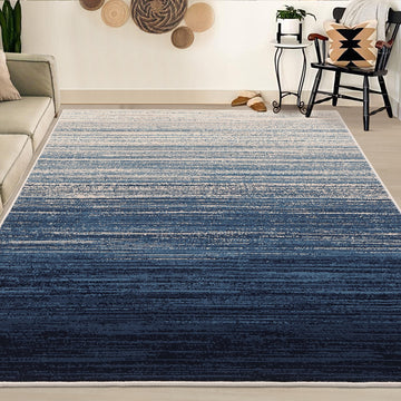 Garvee Modern Blue Geometric Area Rug 9x12 - Low Pile, Non-Slip - Durable Polypropylene, Jute Backing - Living Room, Bedroom, Dining Room