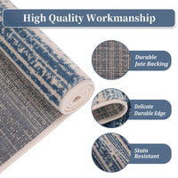 Garvee Modern Blue Geometric Area Rug 9x12 - Low Pile, Non-Slip - Durable Polypropylene, Jute Backing - Living Room, Bedroom, Dining Room