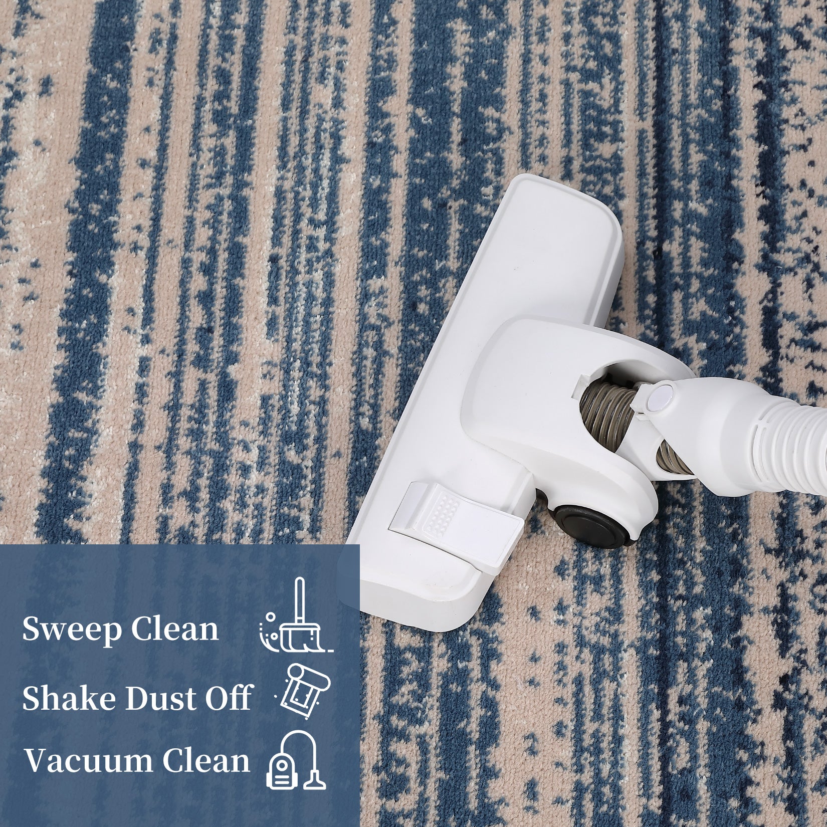 Garvee Modern Blue Geometric Area Rug 9x12 - Low Pile, Non-Slip - Durable Polypropylene, Jute Backing - Living Room, Bedroom, Dining Room