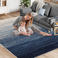 Garvee Modern Blue Geometric Area Rug 9x12 - Low Pile, Non-Slip - Durable Polypropylene, Jute Backing - Living Room, Bedroom, Dining Room