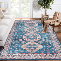 Garvee Rugs for Living Room 5x7 Rug Boho Area Rug Washable Rugs Vintage Oriental Rug Bedroom Decor Floor Mats Soft Distressed Rug Non Slip Non Shedding Office Rug for Nursery, Blue/Fuchsia 5'x7'