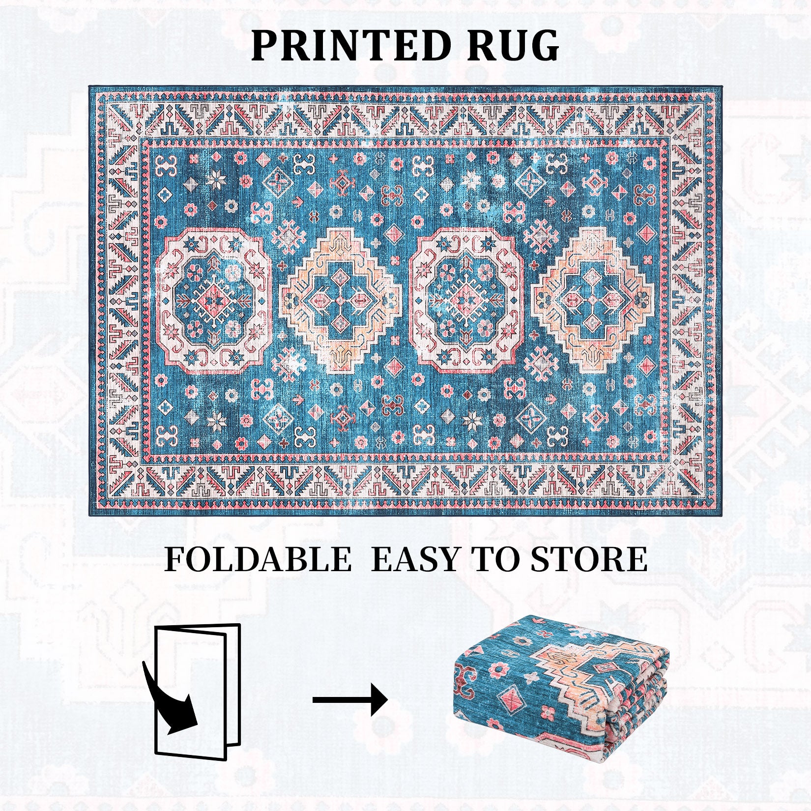Garvee Rugs for Living Room 5x7 Rug Boho Area Rug Washable Rugs Vintage Oriental Rug Bedroom Decor Floor Mats Soft Distressed Rug Non Slip Non Shedding Office Rug for Nursery, Blue/Fuchsia 5'x7'