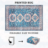 Garvee Rugs for Living Room 5x7 Rug Boho Area Rug Washable Rugs Vintage Oriental Rug Bedroom Decor Floor Mats Soft Distressed Rug Non Slip Non Shedding Office Rug for Nursery, Blue/Fuchsia 5'x7'