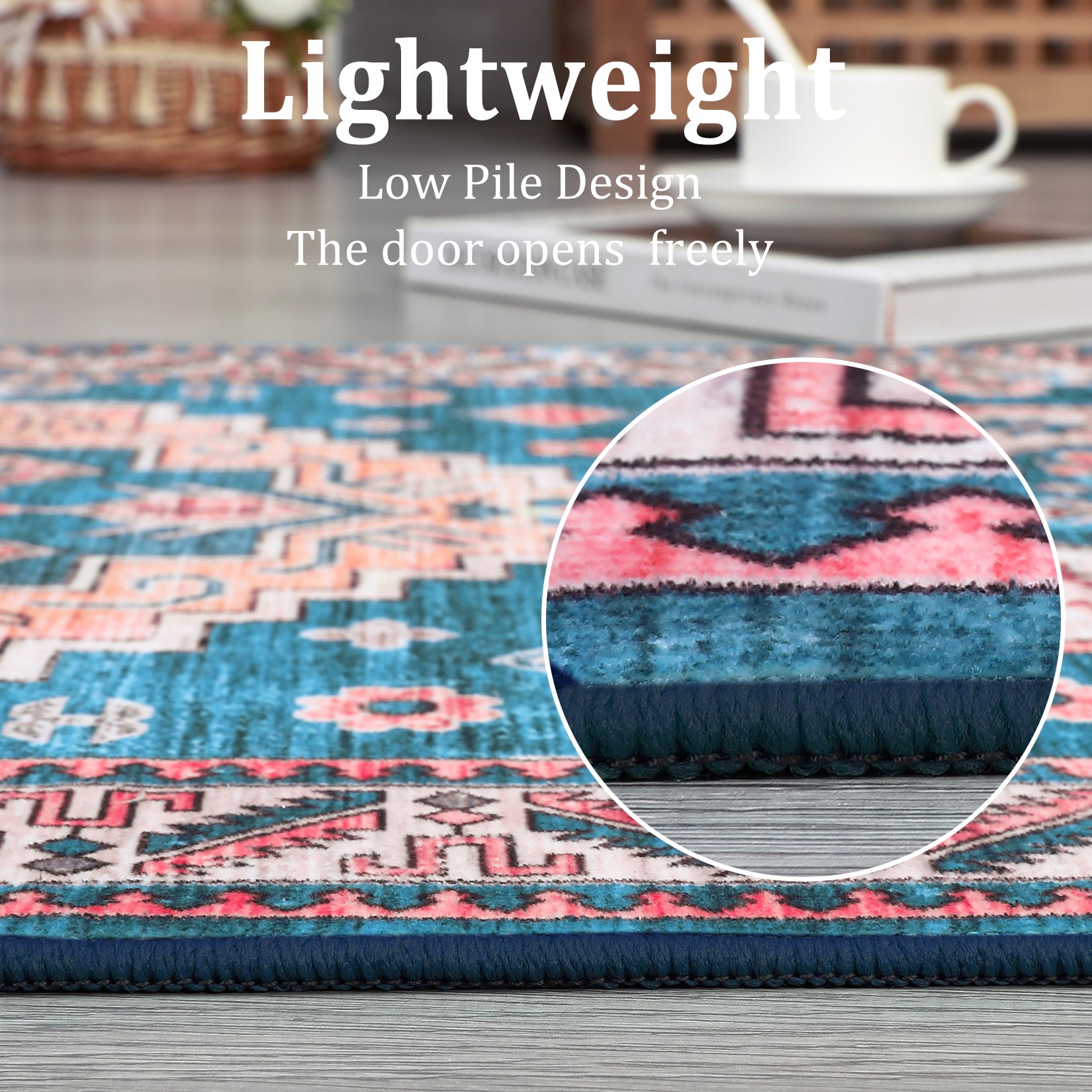 Garvee Rugs for Living Room 5x7 Rug Boho Area Rug Washable Rugs Vintage Oriental Rug Bedroom Decor Floor Mats Soft Distressed Rug Non Slip Non Shedding Office Rug for Nursery, Blue/Fuchsia 5'x7'