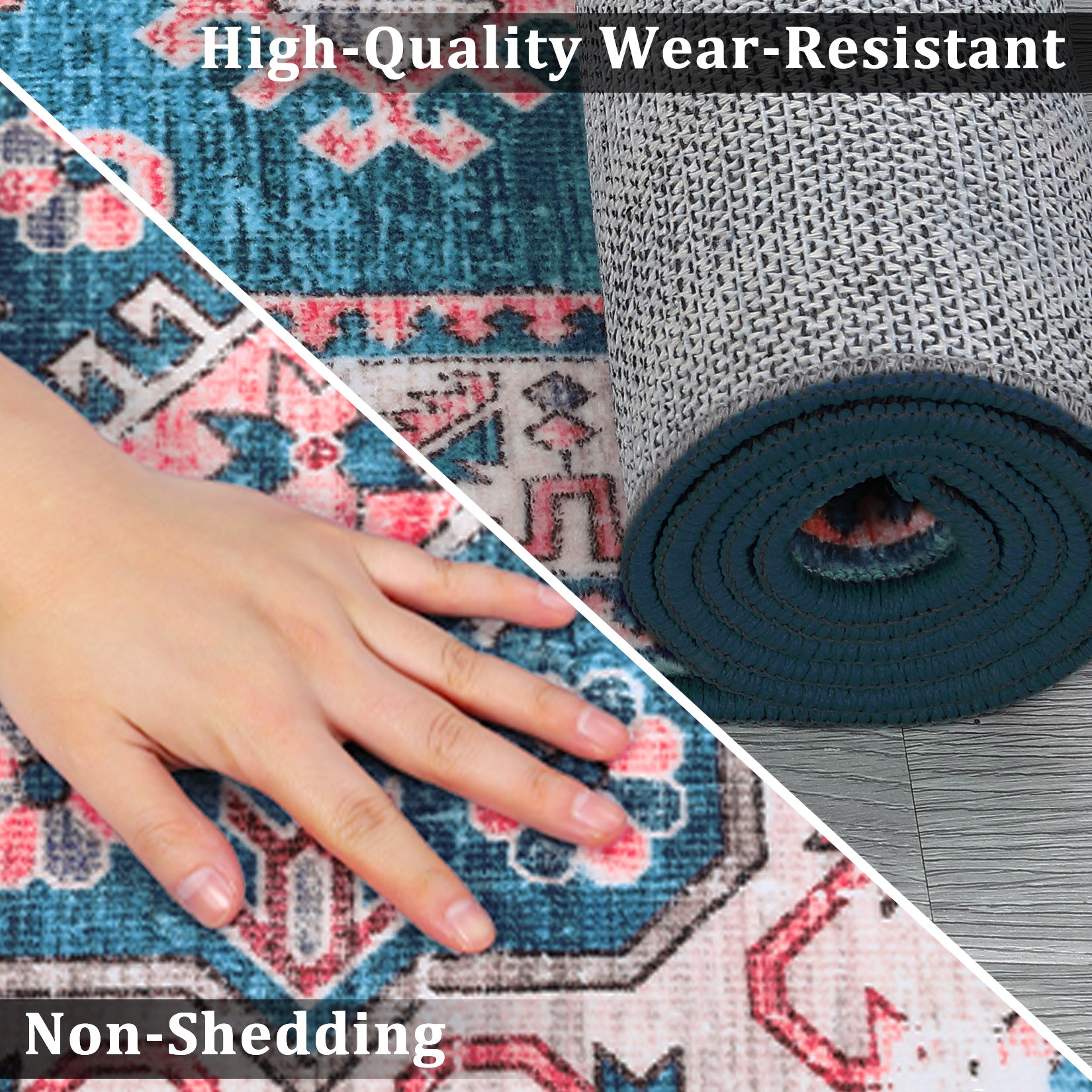 Garvee Rugs for Living Room 5x7 Rug Boho Area Rug Washable Rugs Vintage Oriental Rug Bedroom Decor Floor Mats Soft Distressed Rug Non Slip Non Shedding Office Rug for Nursery, Blue/Fuchsia 5'x7'