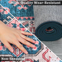 Garvee Rugs for Living Room 5x7 Rug Boho Area Rug Washable Rugs Vintage Oriental Rug Bedroom Decor Floor Mats Soft Distressed Rug Non Slip Non Shedding Office Rug for Nursery, Blue/Fuchsia 5'x7'