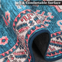 Garvee Rugs for Living Room 5x7 Rug Boho Area Rug Washable Rugs Vintage Oriental Rug Bedroom Decor Floor Mats Soft Distressed Rug Non Slip Non Shedding Office Rug for Nursery, Blue/Fuchsia 5'x7'