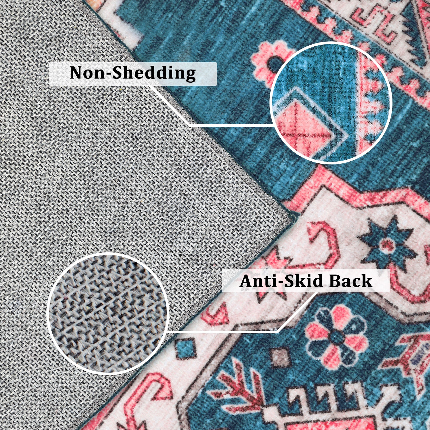 Garvee Rugs for Living Room 5x7 Rug Boho Area Rug Washable Rugs Vintage Oriental Rug Bedroom Decor Floor Mats Soft Distressed Rug Non Slip Non Shedding Office Rug for Nursery, Blue/Fuchsia 5'x7'