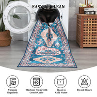 Garvee Rugs for Living Room 5x7 Rug Boho Area Rug Washable Rugs Vintage Oriental Rug Bedroom Decor Floor Mats Soft Distressed Rug Non Slip Non Shedding Office Rug for Nursery, Blue/Fuchsia 5'x7'