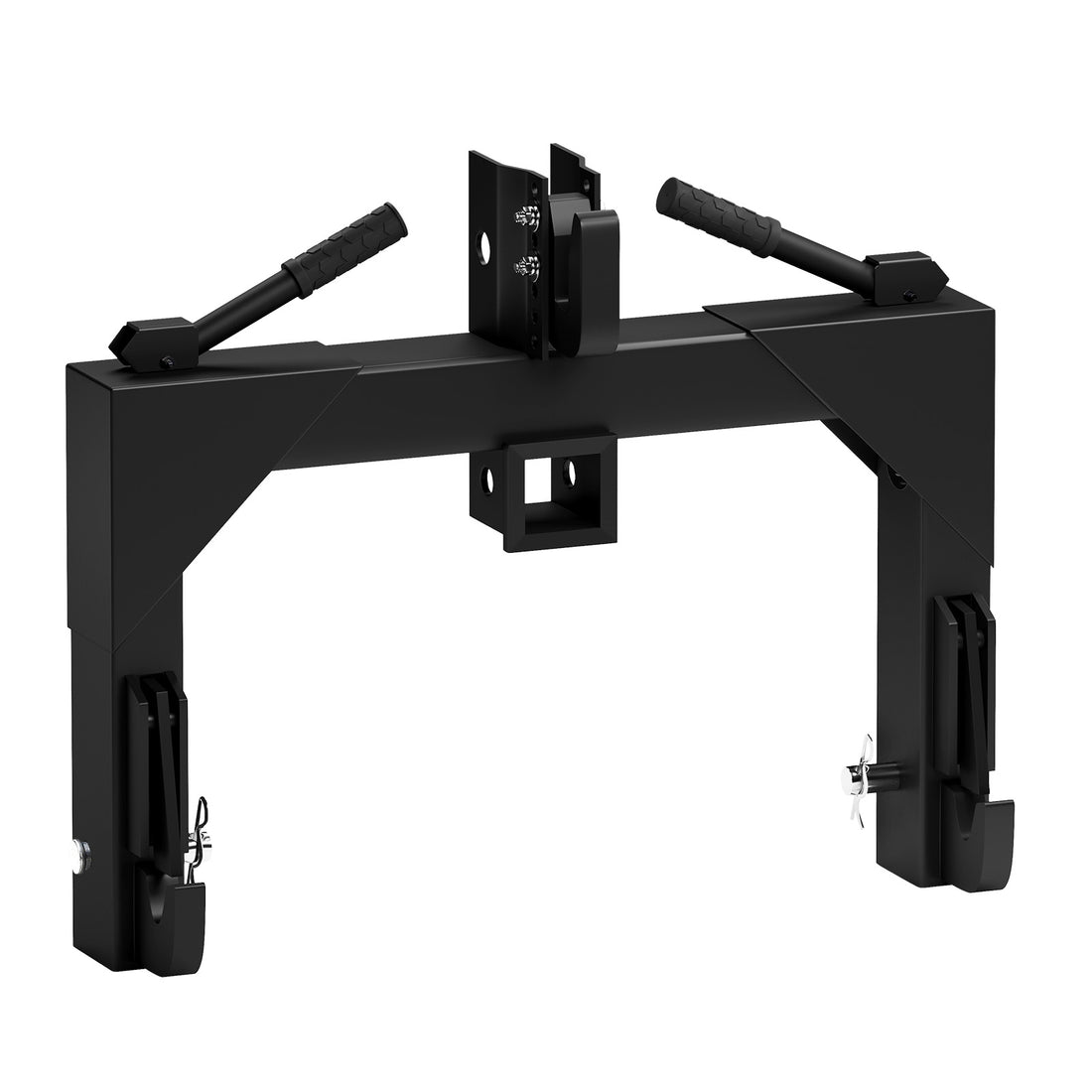 3 Point Quick Hitch, Adaptor to Category 1 and 2 Tractors, 3000 lbs 3-Point Attachments with 2" Receiver Hitch, 28" Between Lower Arms, 15" ~18" Level Adjustment, Black