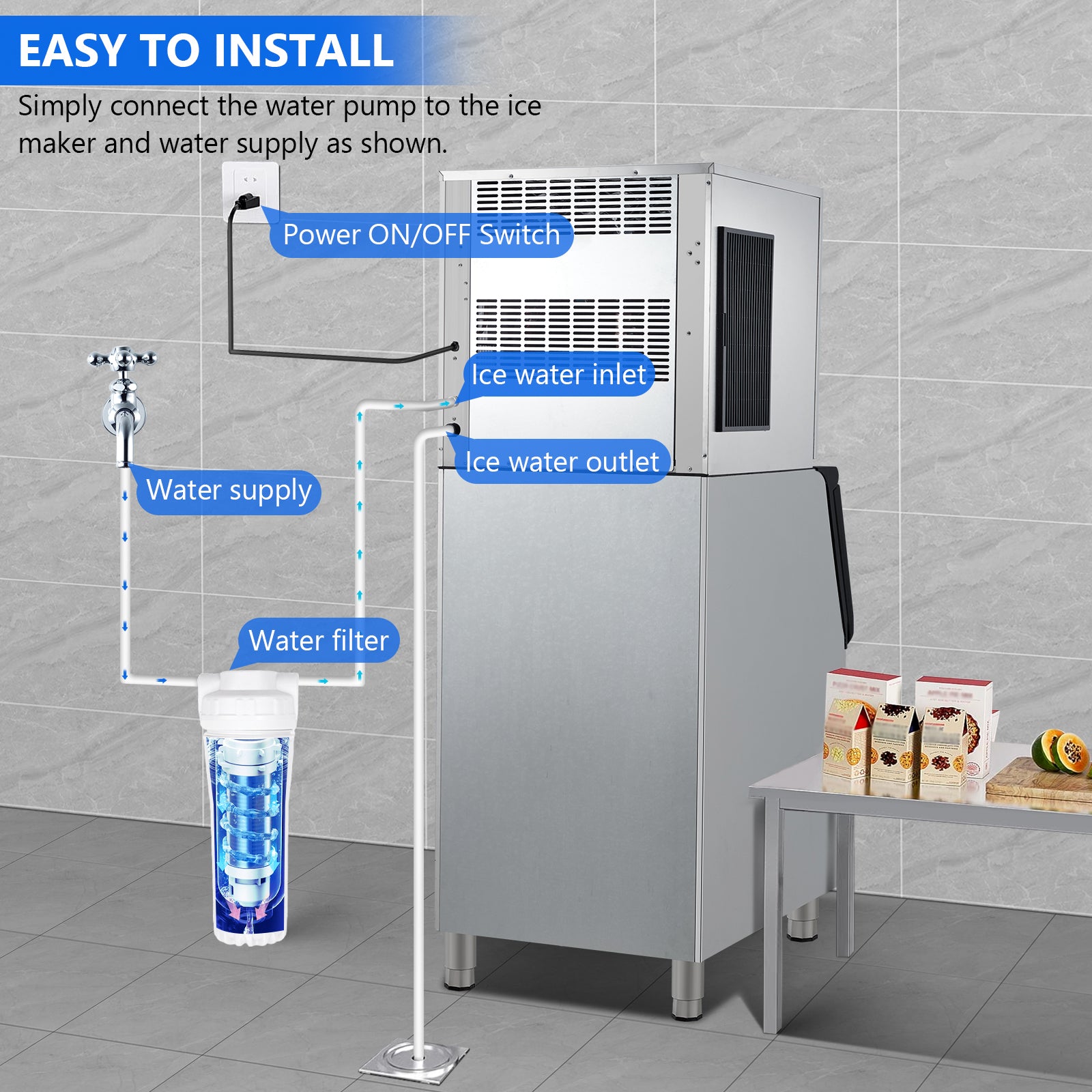 Garvee 350LBS/24H Commercial Ice Maker Freestanding Ice Machine 310lbs Storage for Coffee Shop Business Restaurant 14X15 Ice Cube