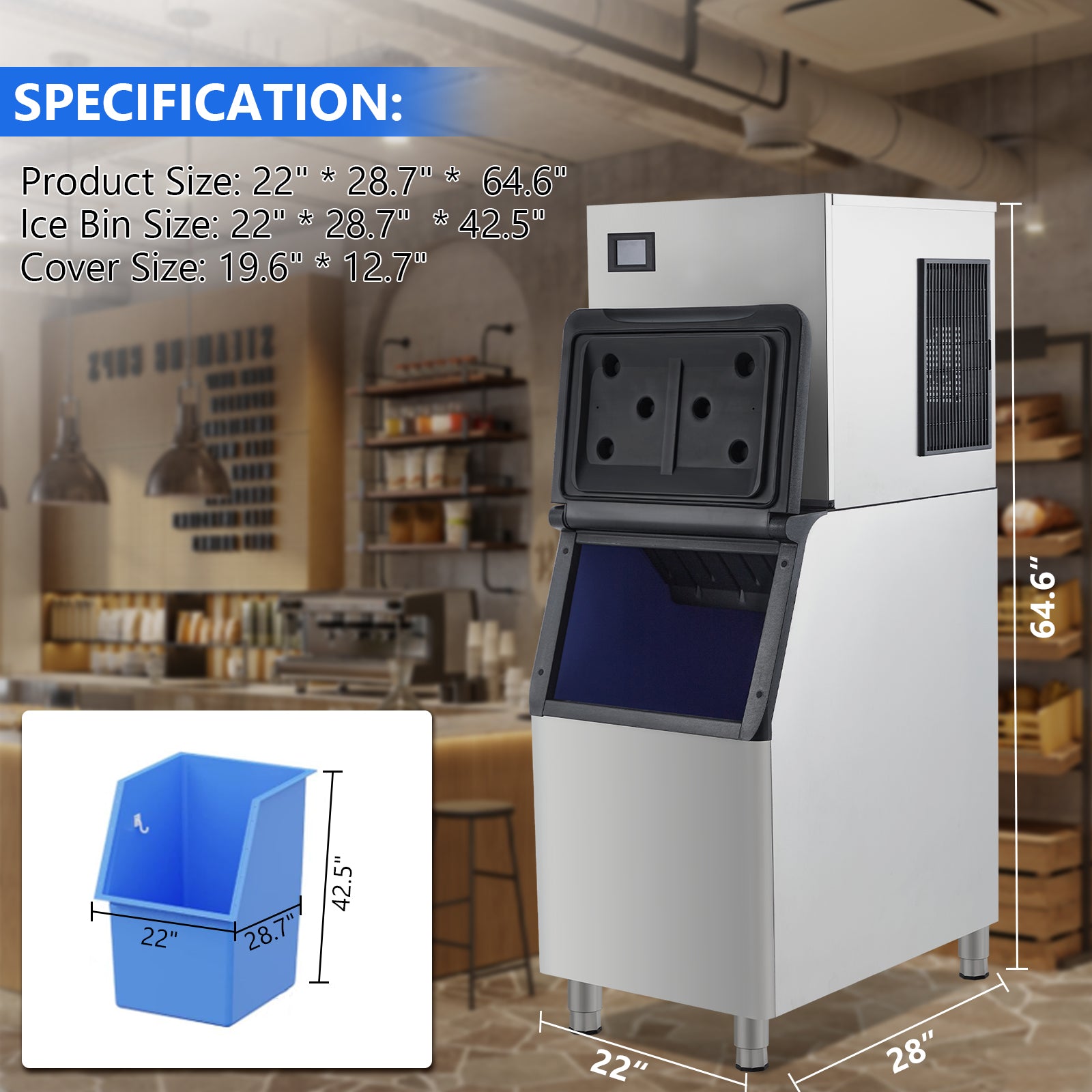 Garvee 350LBS/24H Commercial Ice Maker Freestanding Ice Machine 310lbs Storage for Coffee Shop Business Restaurant 14X15 Ice Cube