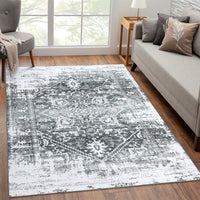 Garvee Area Rug 5x7 Vintag Rug Machine Washable Area Rug Non Slip Non Shedding Distressed Throw Rug Low Pile Indoor Carpet Foldable Accent Rug for Bedroom Living Room, Grey