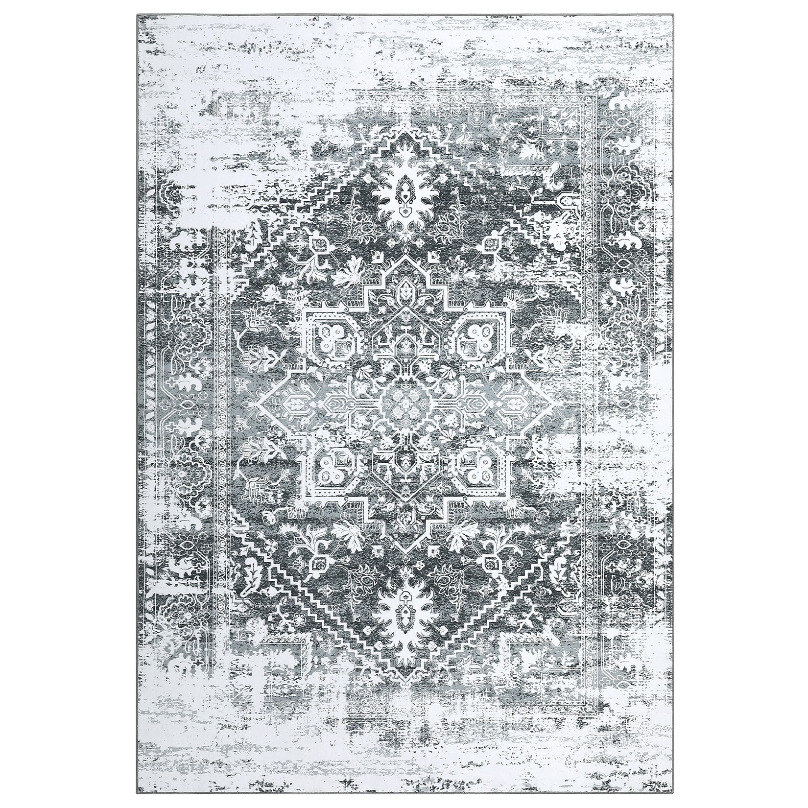 Garvee Area Rug 5x7 Vintag Rug Machine Washable Area Rug Non Slip Non Shedding Distressed Throw Rug Low Pile Indoor Carpet Foldable Accent Rug for Bedroom Living Room, Grey