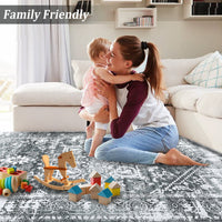 Garvee Area Rug 5x7 Vintag Rug Machine Washable Area Rug Non Slip Non Shedding Distressed Throw Rug Low Pile Indoor Carpet Foldable Accent Rug for Bedroom Living Room, Grey