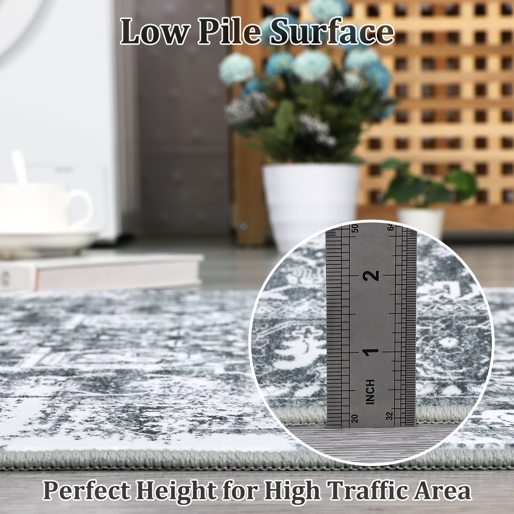 Garvee Area Rug 5x7 Vintag Rug Machine Washable Area Rug Non Slip Non Shedding Distressed Throw Rug Low Pile Indoor Carpet Foldable Accent Rug for Bedroom Living Room, Grey