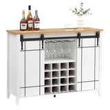 Garvee Farmhouse Coffee Bar Cabinet with Storage, 47’’ Wine Bar Cabinet with Sliding Barn Door, Buffet Sideboard Cabinet with 16 Bottle Wine Rack for Dining, Living Room, Antique White - White