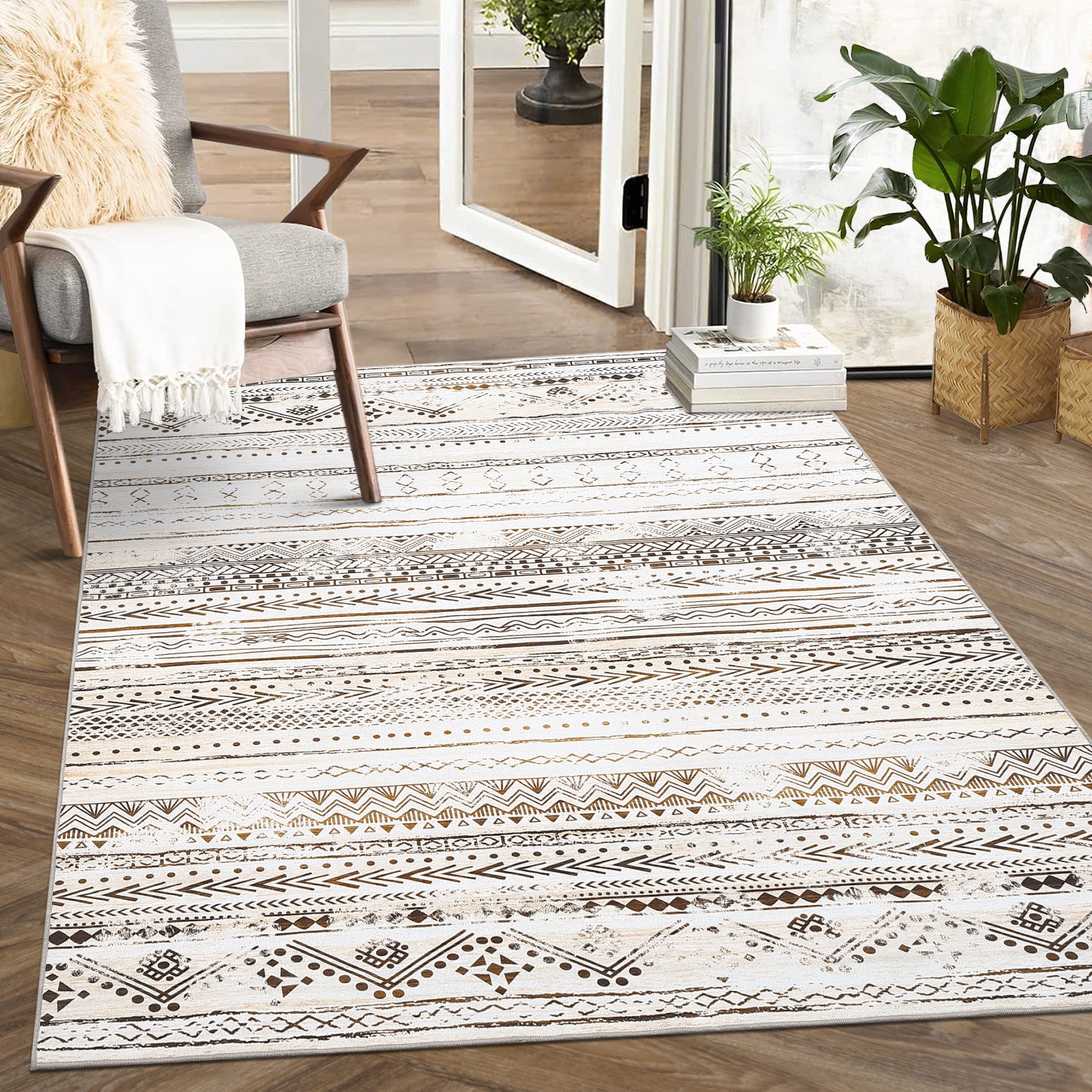 Garvee Washable Large Soft Neutral Boho Moroccan Bohemian Farmhouse Rug Indoor Floor Carpet for Bedroom Under Dining Table Home Office Decor