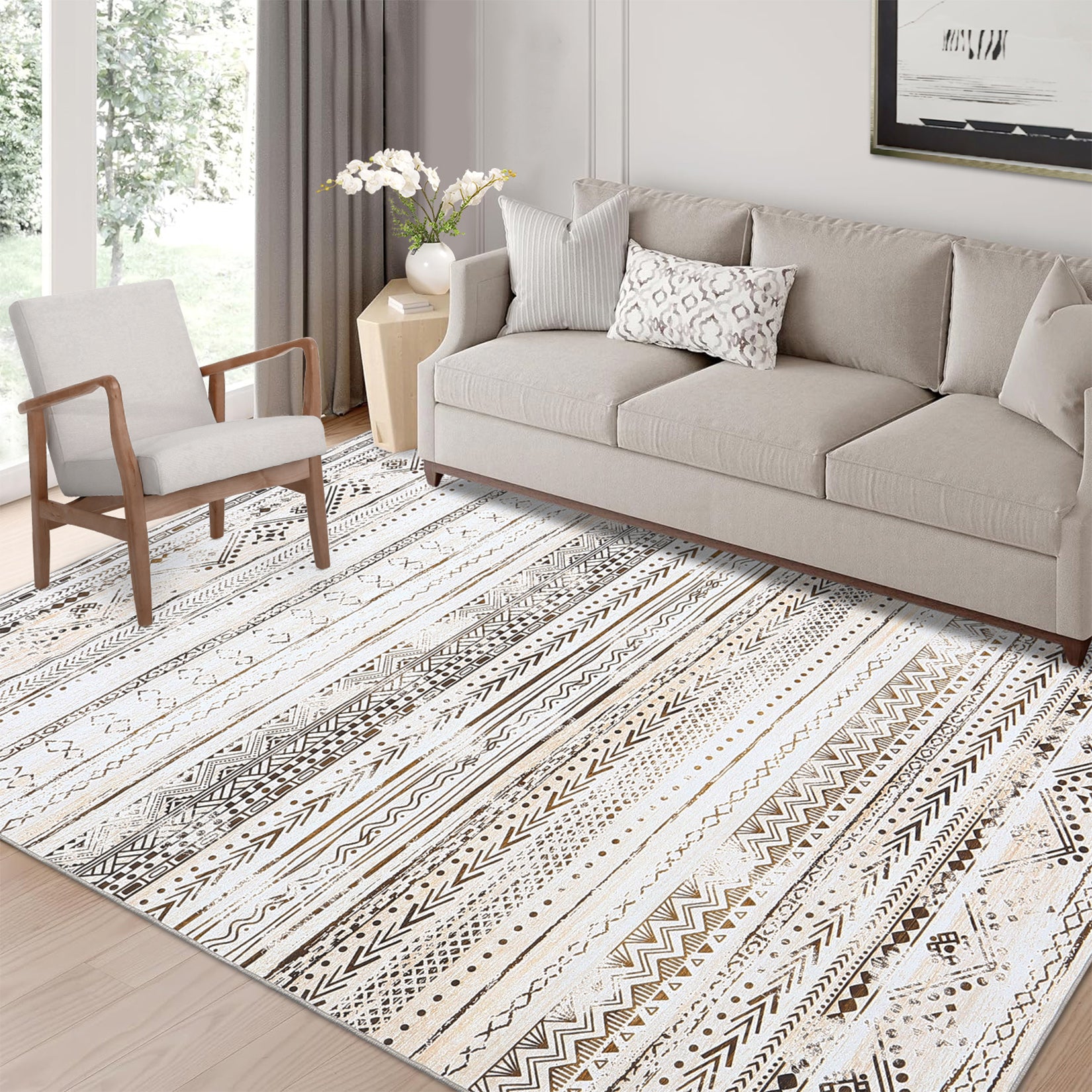 Garvee Washable Large Soft Neutral Boho Moroccan Bohemian Farmhouse Rug Indoor Floor Carpet for Bedroom Under Dining Table Home Office Decor